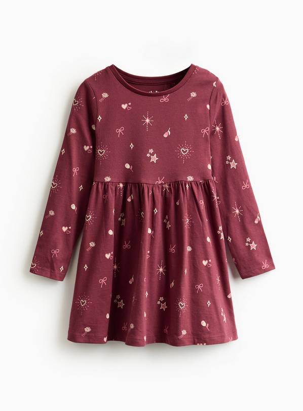 Dark Red Christmas Printed Jersey Dress 1-2 years